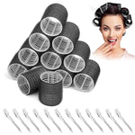 MAYCREATE Hair Roller Curler for Bangs and Wavy Styling with 12 Clips 6.5x4cm | Heatless Hook and Loop Design