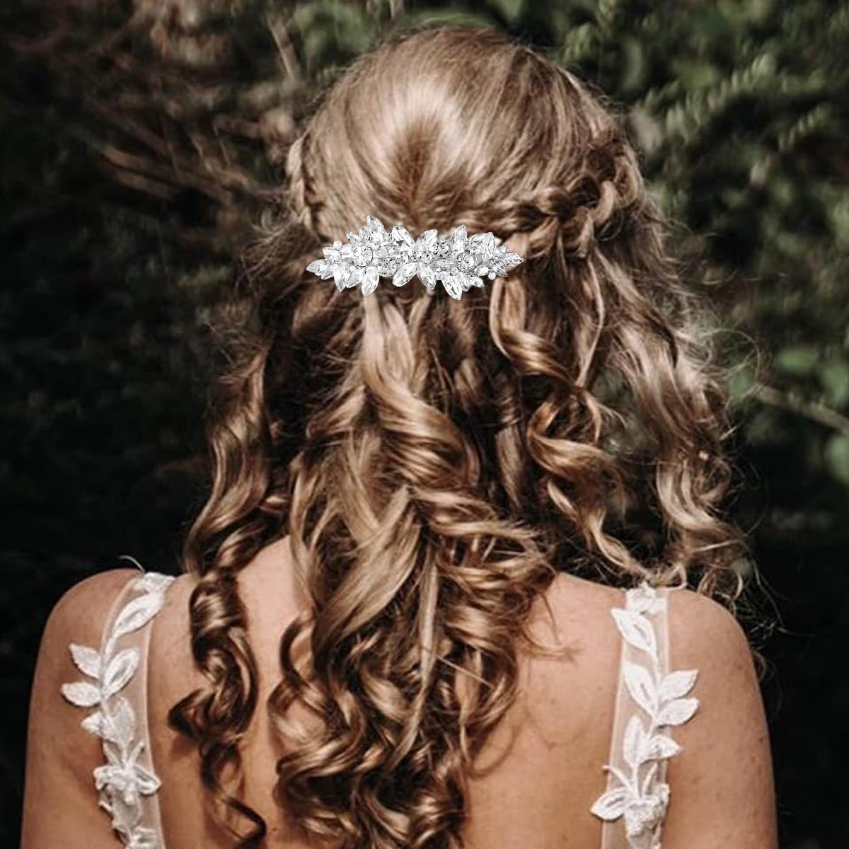 MAYCREATE Rhinestone Hair Clips for Wedding and Party with Crystal Pearls | 2Pcs Silver Barrettes