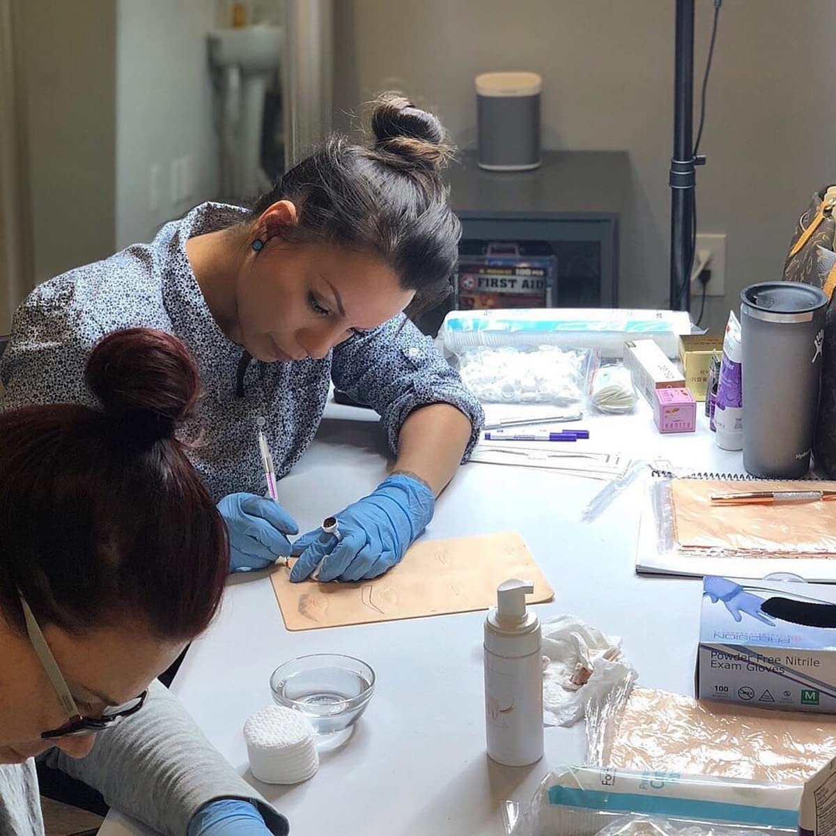 MAYCREATE Microblading Kit for Eyebrow Practice with 3 Needle Types and 210 pcs Tools | Anti Slip Pen and Black Ink for Beginners