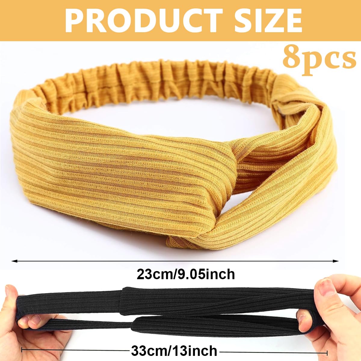 MAYCREATE 8pcs Headband for Women Girls, Stretchy Hair Bands Headwrap, Non Slip Twist Turban Head Bands, Fashion Multi Colors Hairband for Daily, Makeup, Yoga, Fitness