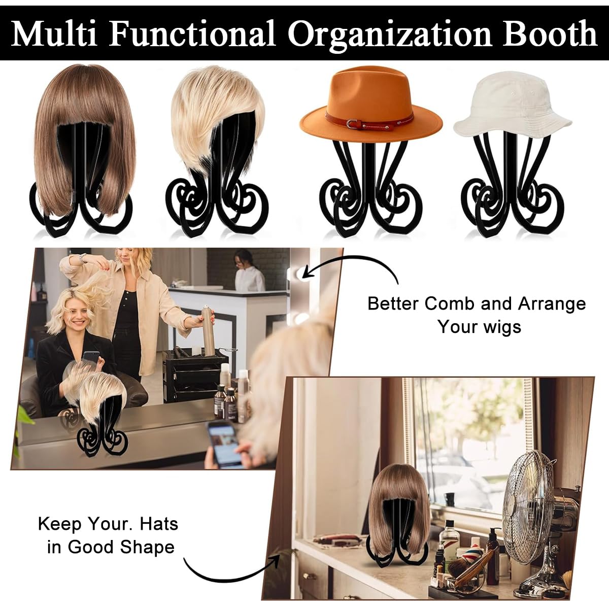 MAYCREATE Wig Stands for Wigs and Hats featuring Octopus-Shaped 4-Foot Base | 8.7x11.7 in Plastic