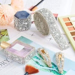 MAYCREATE Self Adhesive Rhinestone Strips for DIY Crafts with 4 Rolls 10mm Sparkling Resin | Silver Crystal Decoration