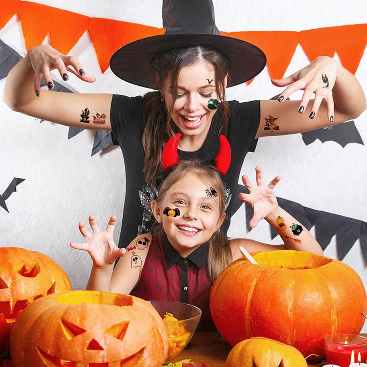 MAYCREATE Halloween Temporary Tattoos for Kids with 30 Sheets Waterproof Design | Fun Party Favors