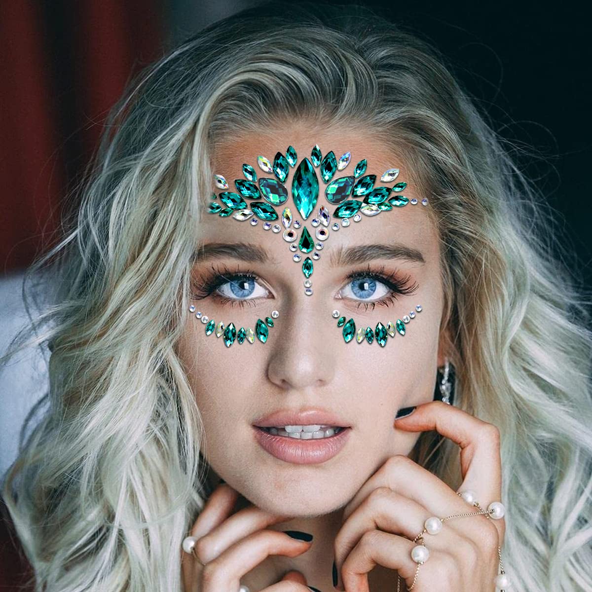 MAYCREATE® Rhinestone Face Decoration Jewelry Sticker Peacock Princess Makeup Sticker for Makeup Artist Body Art Rhinestone Face Acrylic Gem Stones Temporary Stickers for Makeup, Festival, Perform