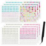 MAYCREATE® Pearls Face Gems, 12 Sheet Face Sticker Tweezers Kit, Pearl Makeup Stones, Self Adhesive Pearl Stickers for Face Hair, Colorful Flat Back Mermaid's Tear Beads Stickers for Party, Festivals