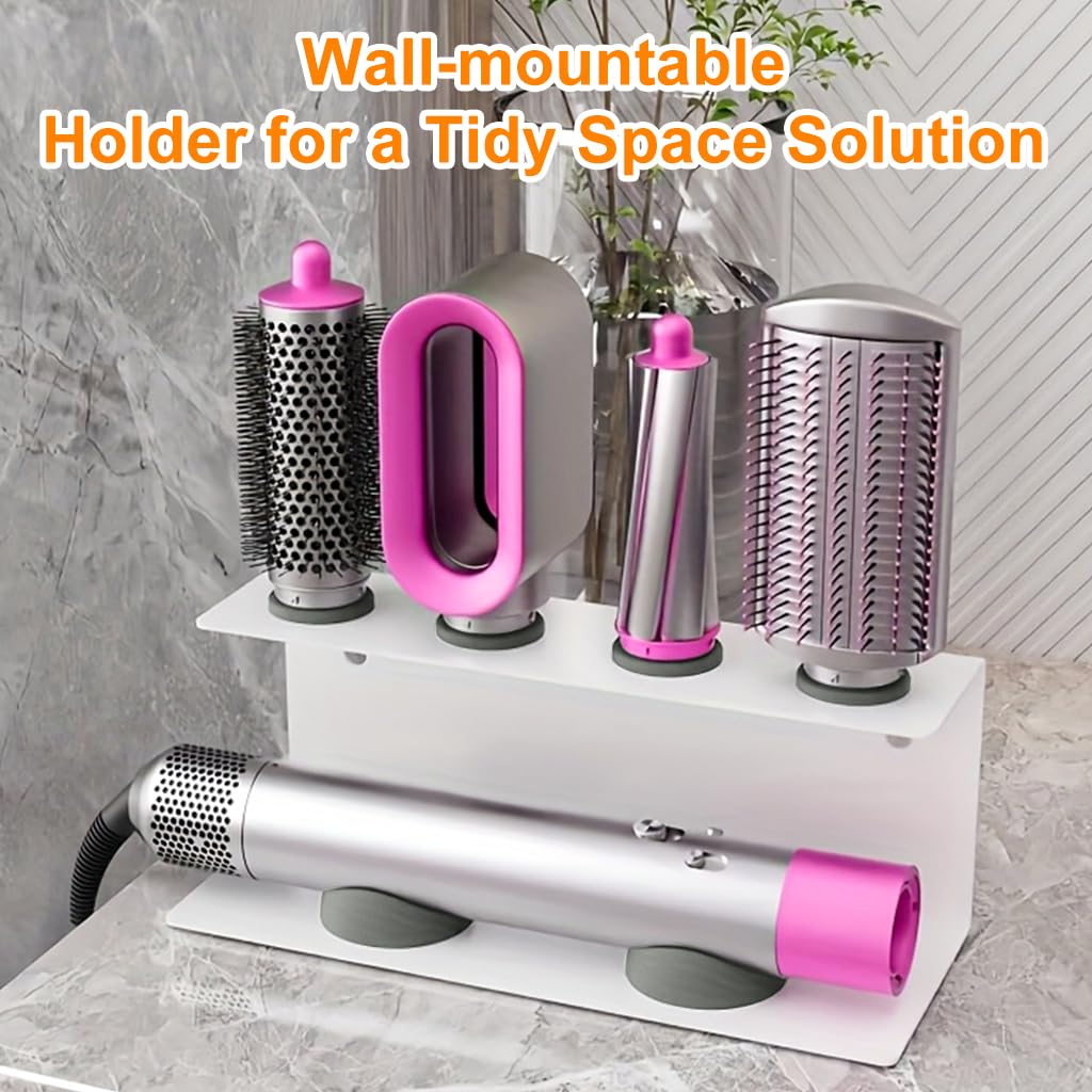 MAYCREATE Curling Iron Holder for Dyson Airwrap with Double Layer Storage and Anti Slip Nubs | Wall Mounted White Organizer