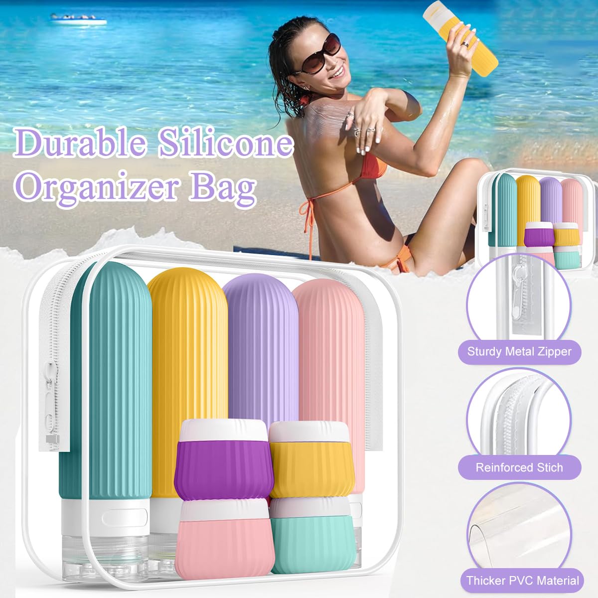 MAYCREATE Toiletries Travel Bottles Set for Air Travel with 8pcs 90ml and 40ml Leakproof Silicone Containers