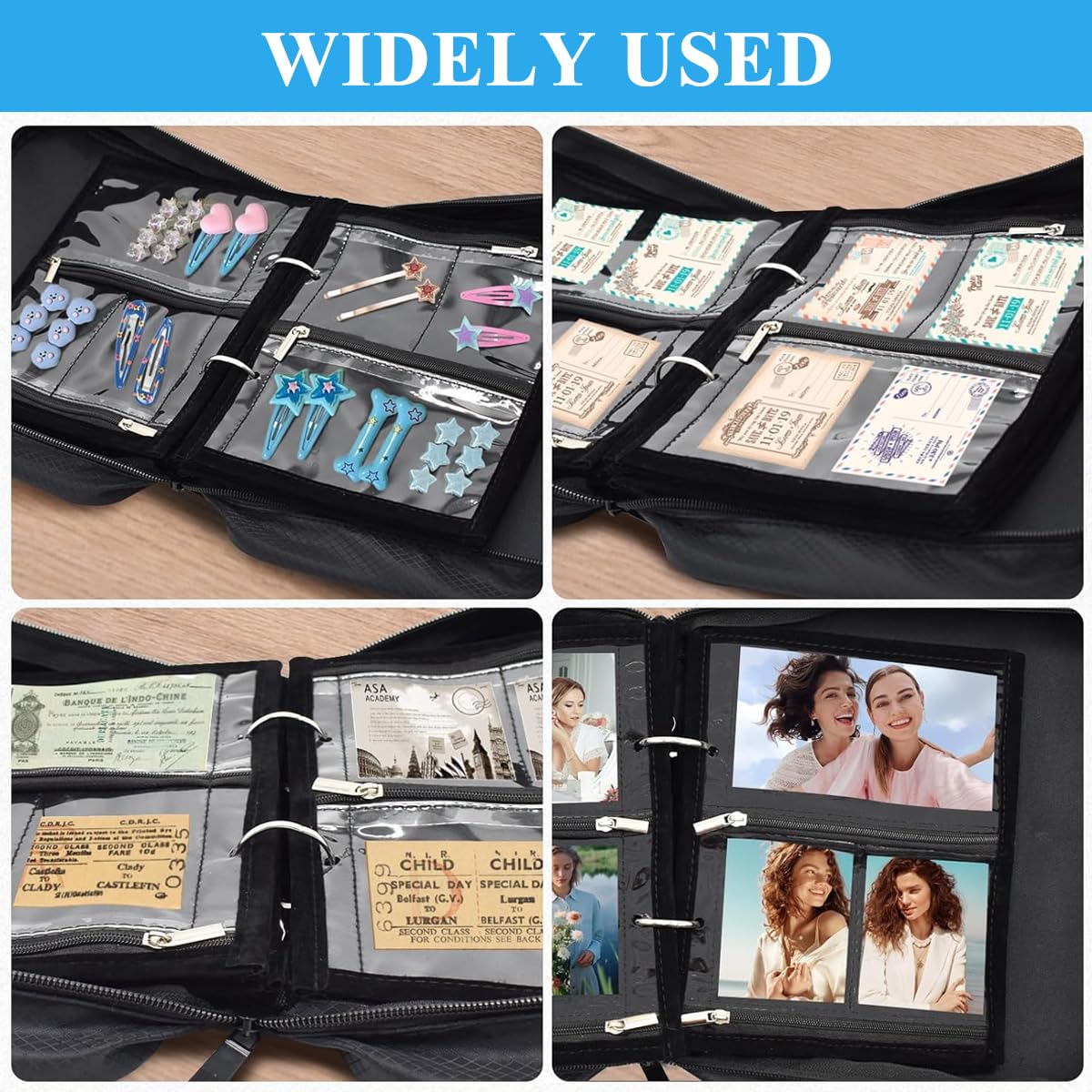 MAYCREATE Jewellery Organiser Box for Home and Travel with 36 Zipper Pockets Featuring Removable Double Sided PVC Bags and Black Oxford Cloth