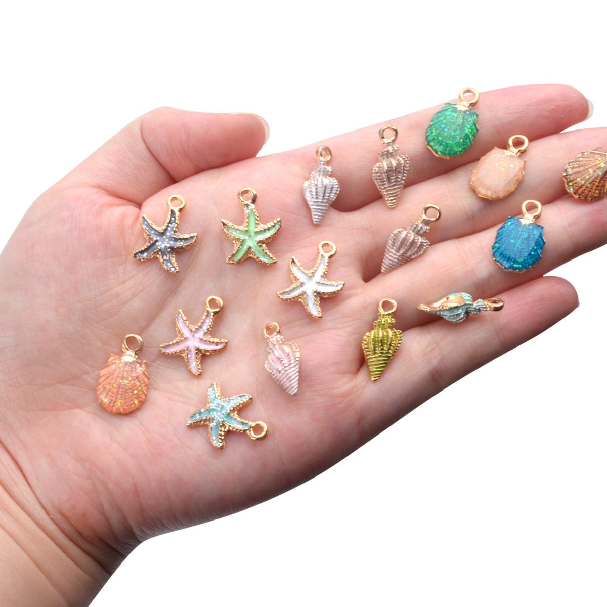 MAYCREATE Charm for Jewellery Making Plated Marine Life Shell Starfish Conch Assorted Charm Pendant DIY for Necklace Bracelet Jewelry Making and Crafting - 30 Pcs