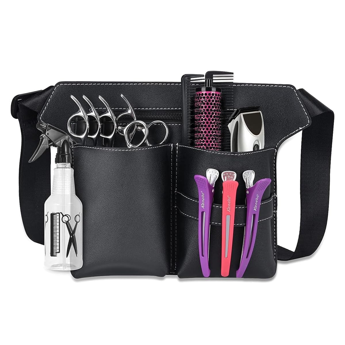 MAYCREATE Hairdresser Scissor Bag with 5 Sleeves and Adjustable Waist Belt | PU Leather Holster for Salon Tools