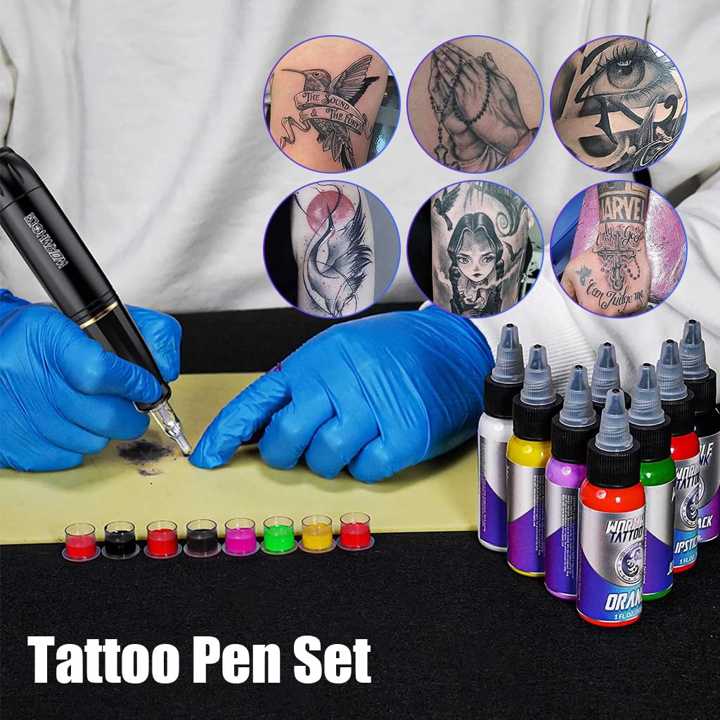 MAYCREATE Tattoo Machine Kit with 20 Cartridge Needles and Ergonomic Rotary Pen | for Beginners and Professional Artists