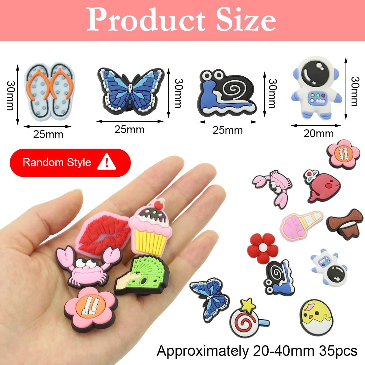 MAYCREATE Shoe Charms for Sandals featuring 35Pcs PVC Cartoon Designs | Easy Clip-On Decor
