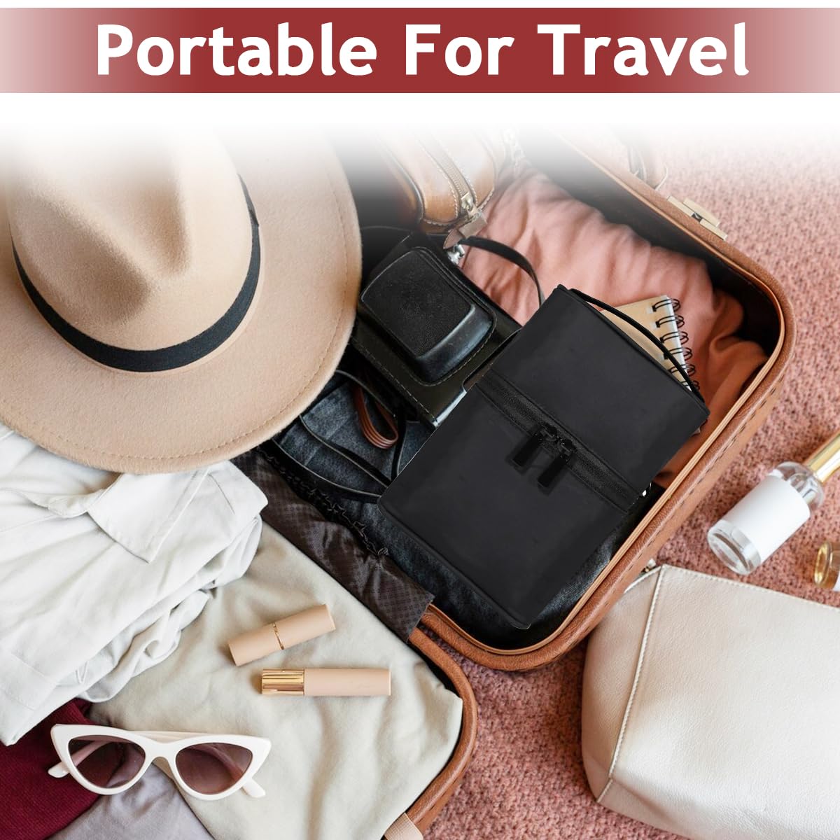 MAYCREATE Small Makeup Bag for Travel featuring Standup Dual Zipper Design and Waterproof Nylon | Black Portable Vanity Pouch for Women