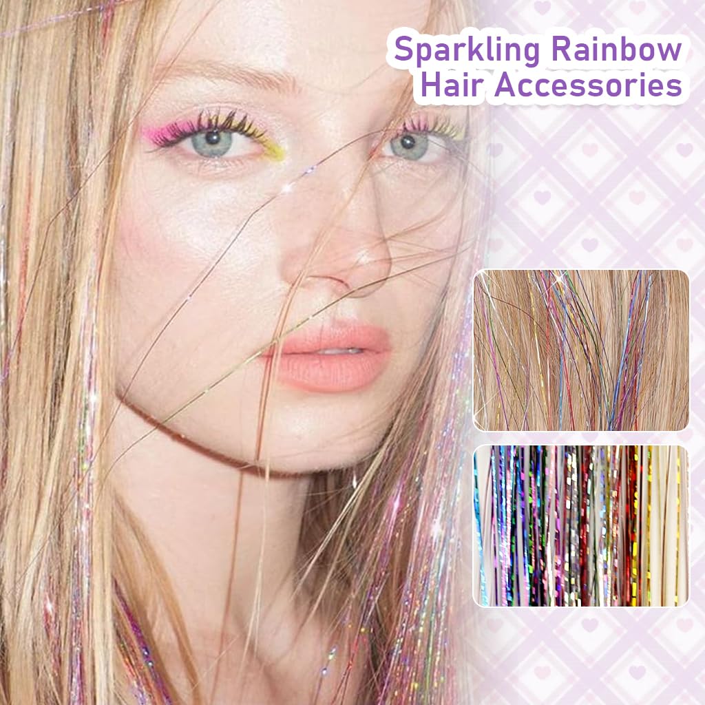 MAYCREATE 6pcs Hair Tinsel Hair Extensions for Women Girls, Glitter 20'' Clip-in Fairy Hair Tinsels Highlight Sparkling Tinsel Clips for Party, Festival (Colorful)