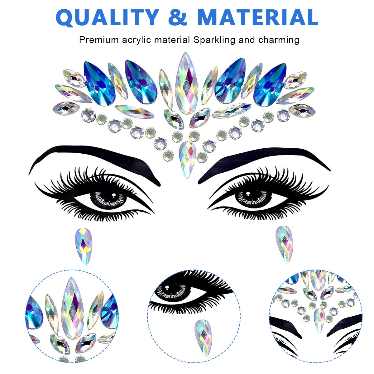 MAYCREATE Face Gems for Festival and Rave Makeup featuring Rhinestone Stickers Blue 2PCS