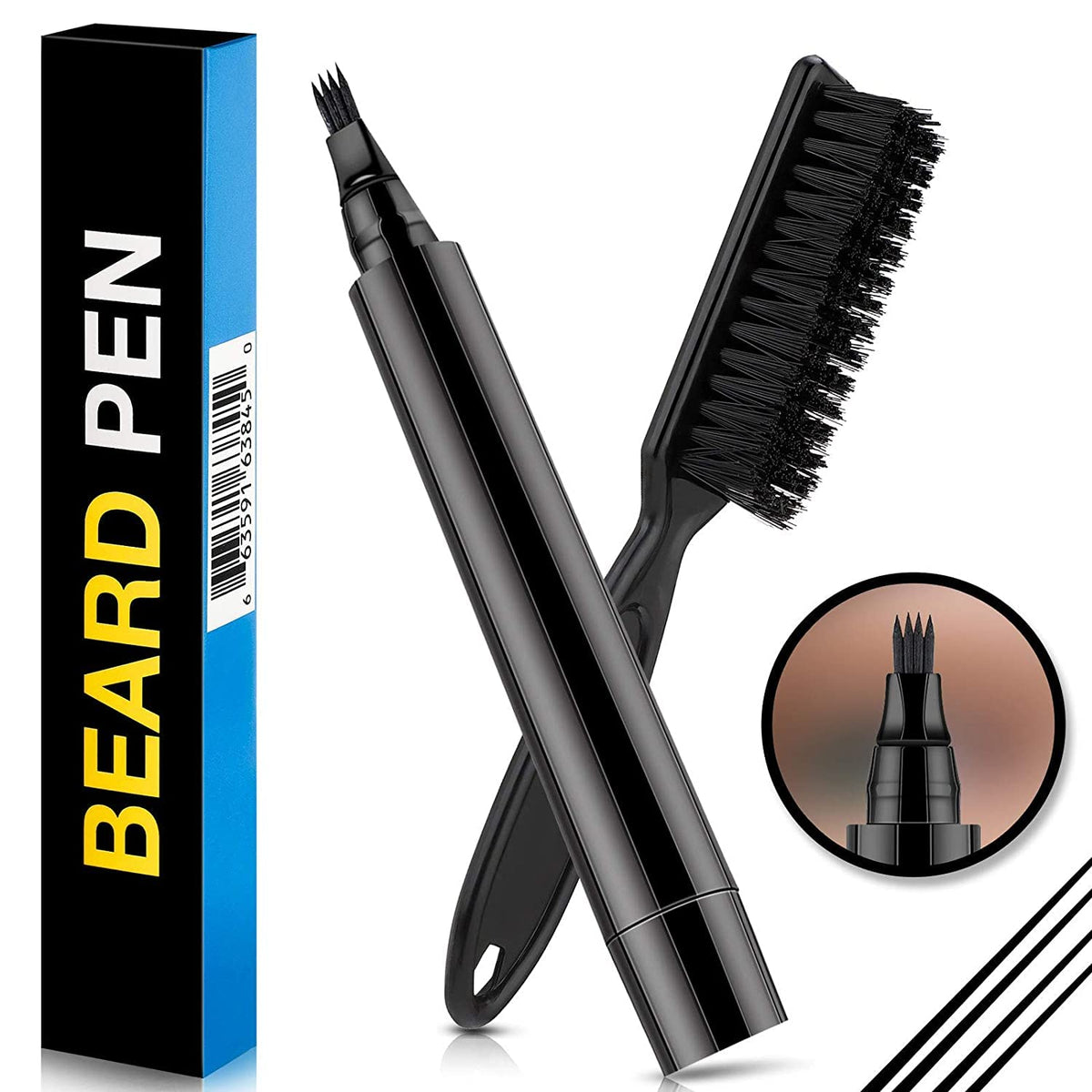MAYCREATE Beard Pencil Filler for Men with Four Fork Tip and Soft Bristle Brush | Natural Beard Enhancer