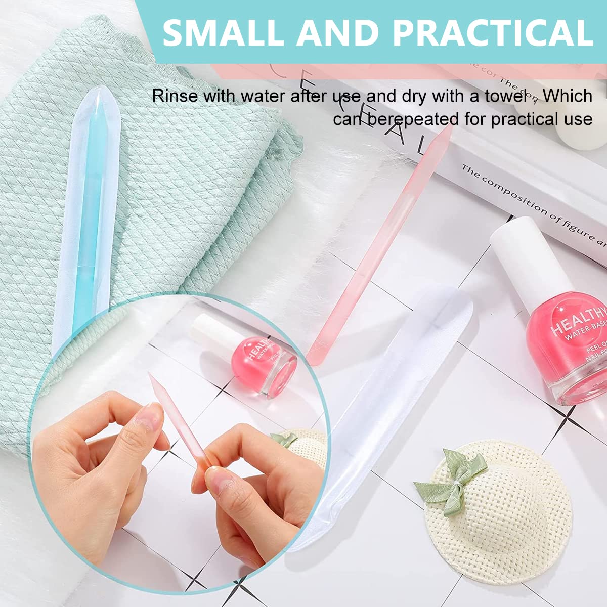 MAYCREATE 3pcs Glass Nail File Nail Filer Double Ends Cuticle Pusher Nail Filer Crystal Column Nail Filer Cuticle Pusher Manicure Tool