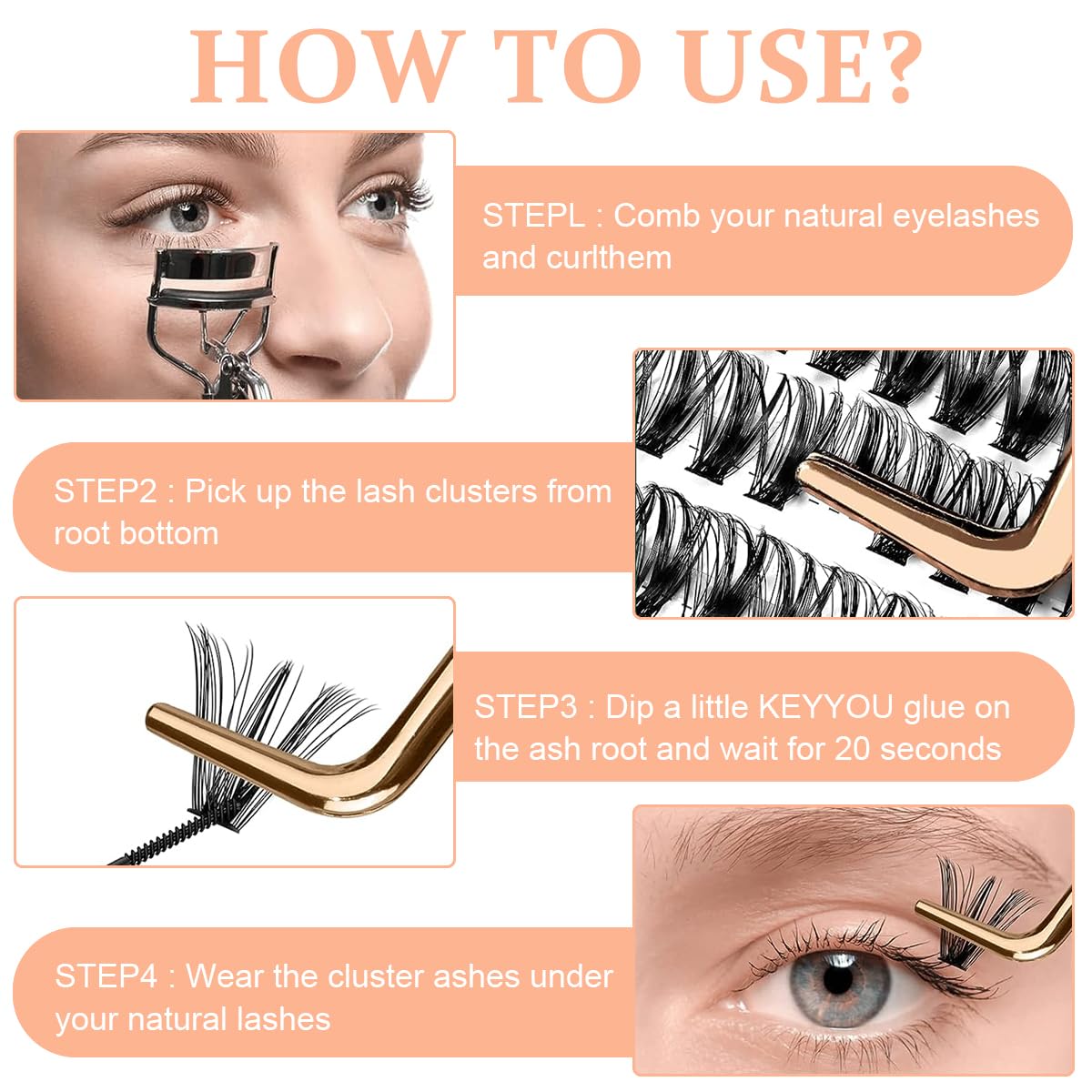 MAYCREATE Lash Clusters for DIY Eyelash Extensions with 480 pcs 9–16 mm D Curl & Thin Band | Natural to Glam Looks