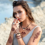 MAYCREATE Henna Temporary Tattoo Sticker for Women with 8 Sheets Waterproof Brown Designs | Easy Application and Lasts 5–7 Days