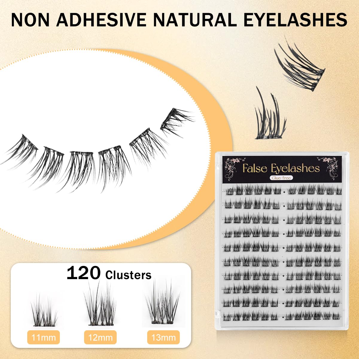 MAYCREATE Self Adhesive Eyelashes Kit 120 pcs for Easy DIY Use with Pre Glued Clusters 11–13mm