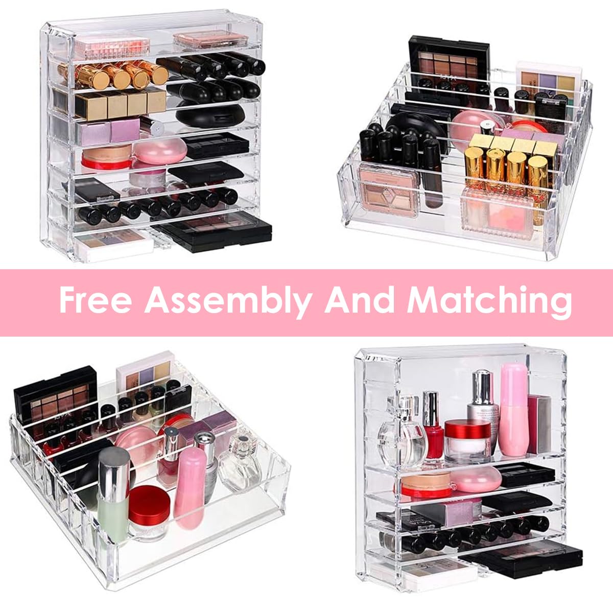 MAYCREATE Makeup Organizer for Vanity with 8 Section Dividers and Clear Acrylic Design | 23.5 x 24.5 x 7 cm Countertop Storage