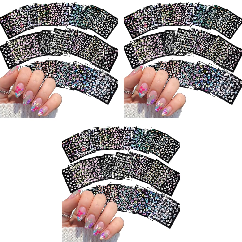 MAYCREATE Mini Flower Nail Art Stickers for DIY Nail Design with 30 Sheets | Self-Adhesive Embossed Daisies
