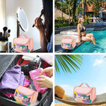MAYCREATE Travel Cosmetic Bag for Women with Dual Zipper and Mesh Pouch, Pink 22.5×16.5×15.2cm | Waterproof PVC Makeup Organizer
