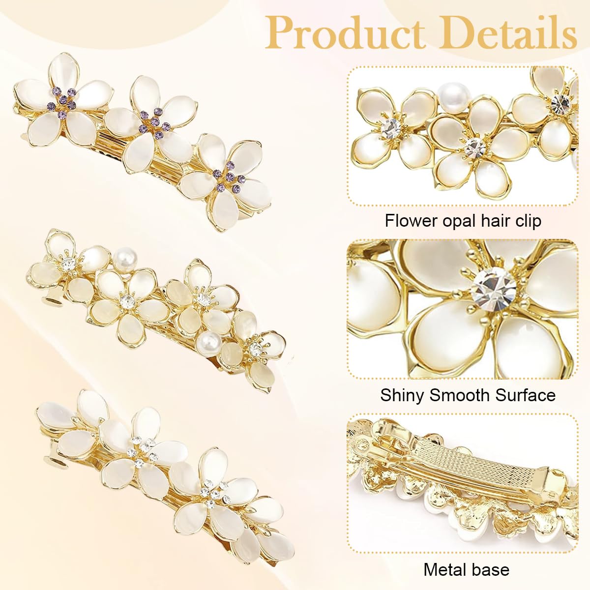 MAYCREATE Floral Hair Clips Set for Women with Opal Embellishment and Metal Barrettes | 3Pcs
