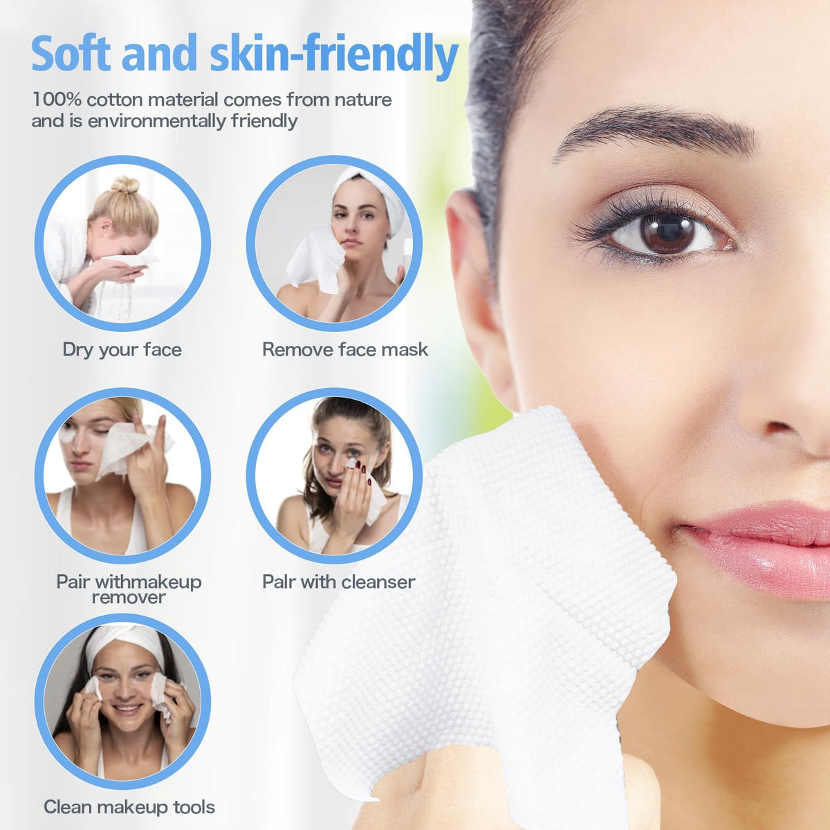 MAYCREATE Disposable Towels for Face and Skin Care 142 Count with Hanging Loop | 100% Cotton