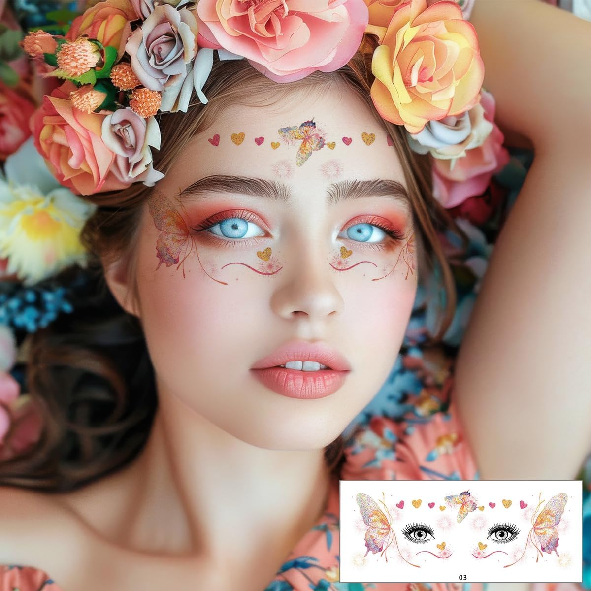 MAYCREATE Tattoo Sticker for Women with 10 Waterproof Glitter Butterfly Designs | Face and Body Temporary Tattoos
