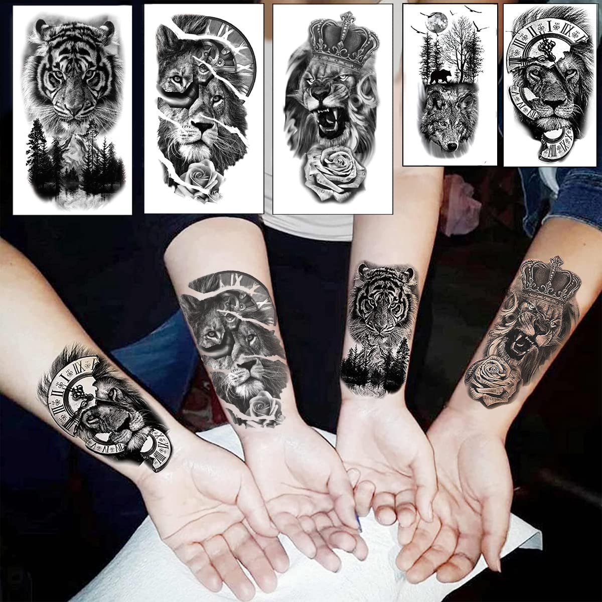 MAYCREATE Temporary Tattoo Stickers for Men with 38 Sheets Waterproof Beast Designs | DIY Body Art