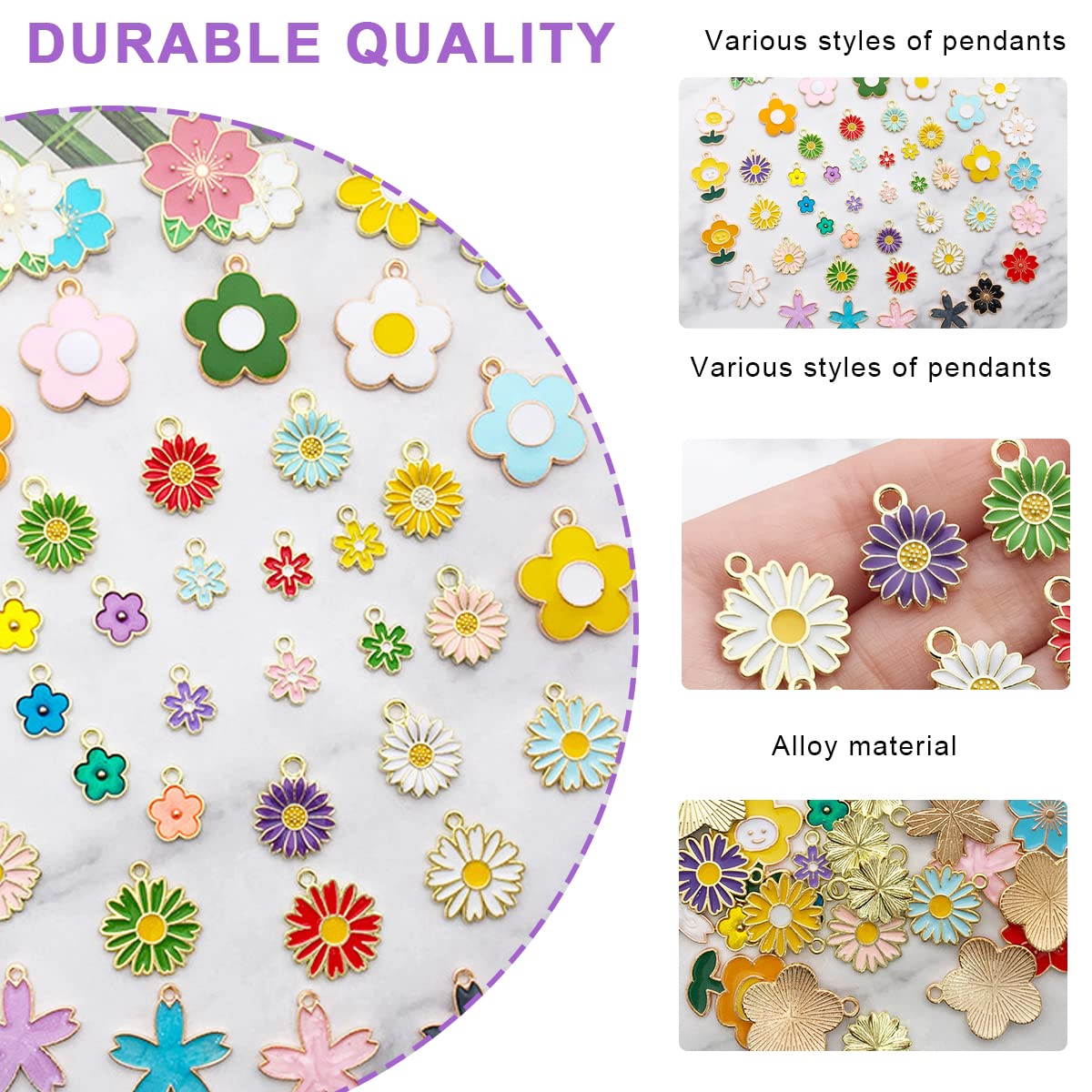 MAYCREATE® 50pcs DIY Pendent Charms for Bracelet, Earring, Necklace, Keychain Pendent, Assorted Cute Flower Jewelry Making Crafting Pendent Jewelry Charm