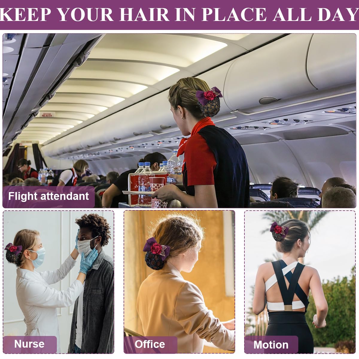 MAYCREATE Hair Bun Net for Women with Rose Bowknot Clip featuring Floral Barrette | Elegant Snood Headpiece Accessory