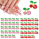 MAYCREATE 3D Cherry Nail Charms for Nail Art with Flat Back Design and 50Pcs Pink Red Gems