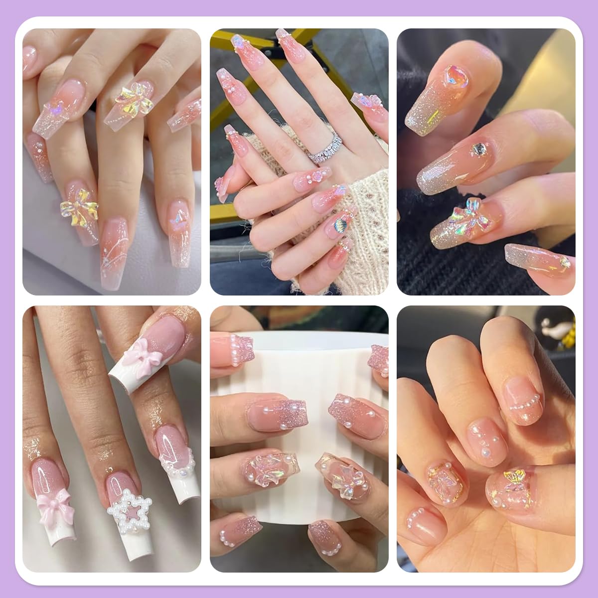 MAYCREATE 3D Mix Flower Nail Charms for DIY Manicure with Acrylic Rhinestones and Pearls | Purple