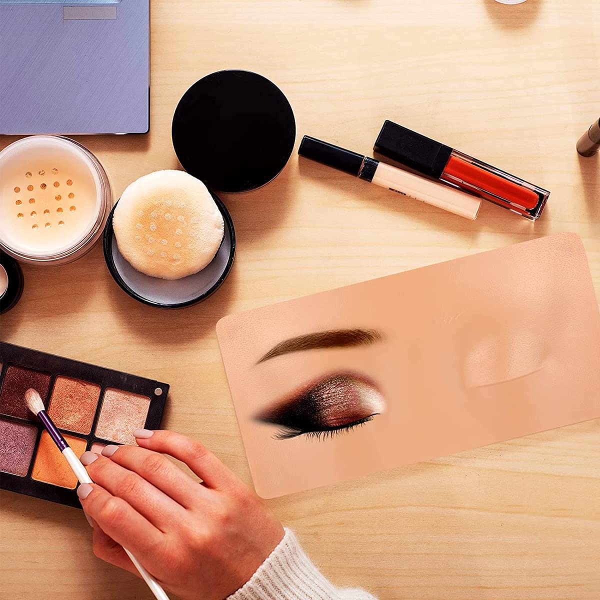 MAYCREATE Makeup Practice Face Board for Eye and Eyebrow Training with 3D Silicone Skin | Reusable Dummy Face for Beginners