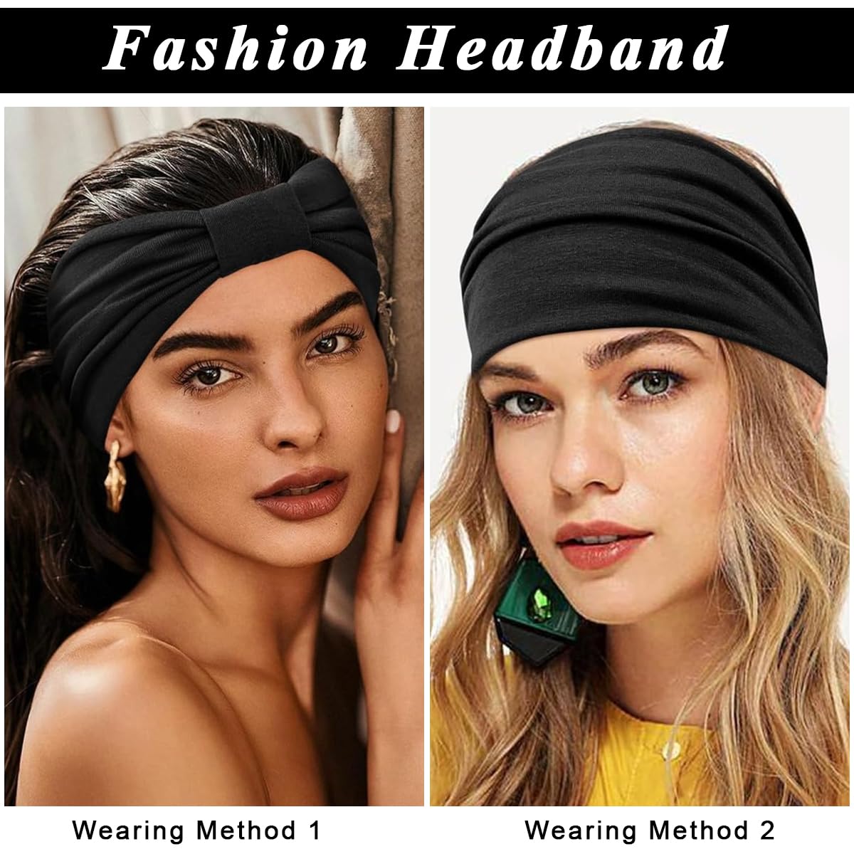 MAYCREATE Wide Headband for Women featuring 9×7 in Stretch Fit and 3 Cotton Colors | Yoga & Fitness