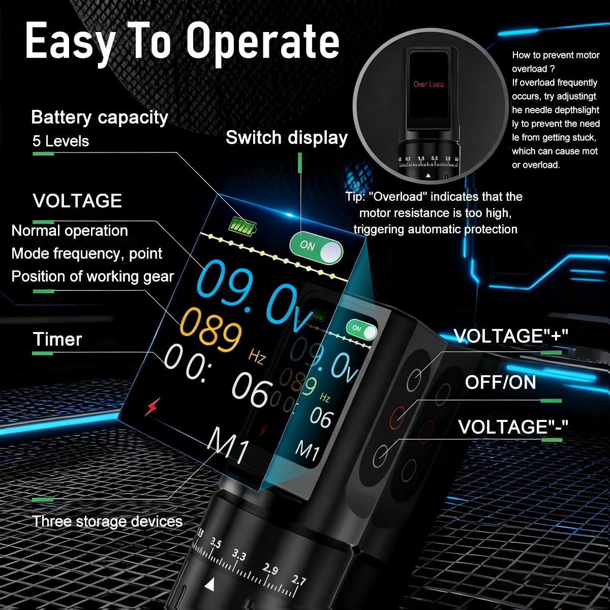 MAYCREATE Wireless Rotary Tattoo Pen Machine with 2.7–4.5mm Stroke & LCD Display | 1200mAh Rechargeable Ergonomic Grip