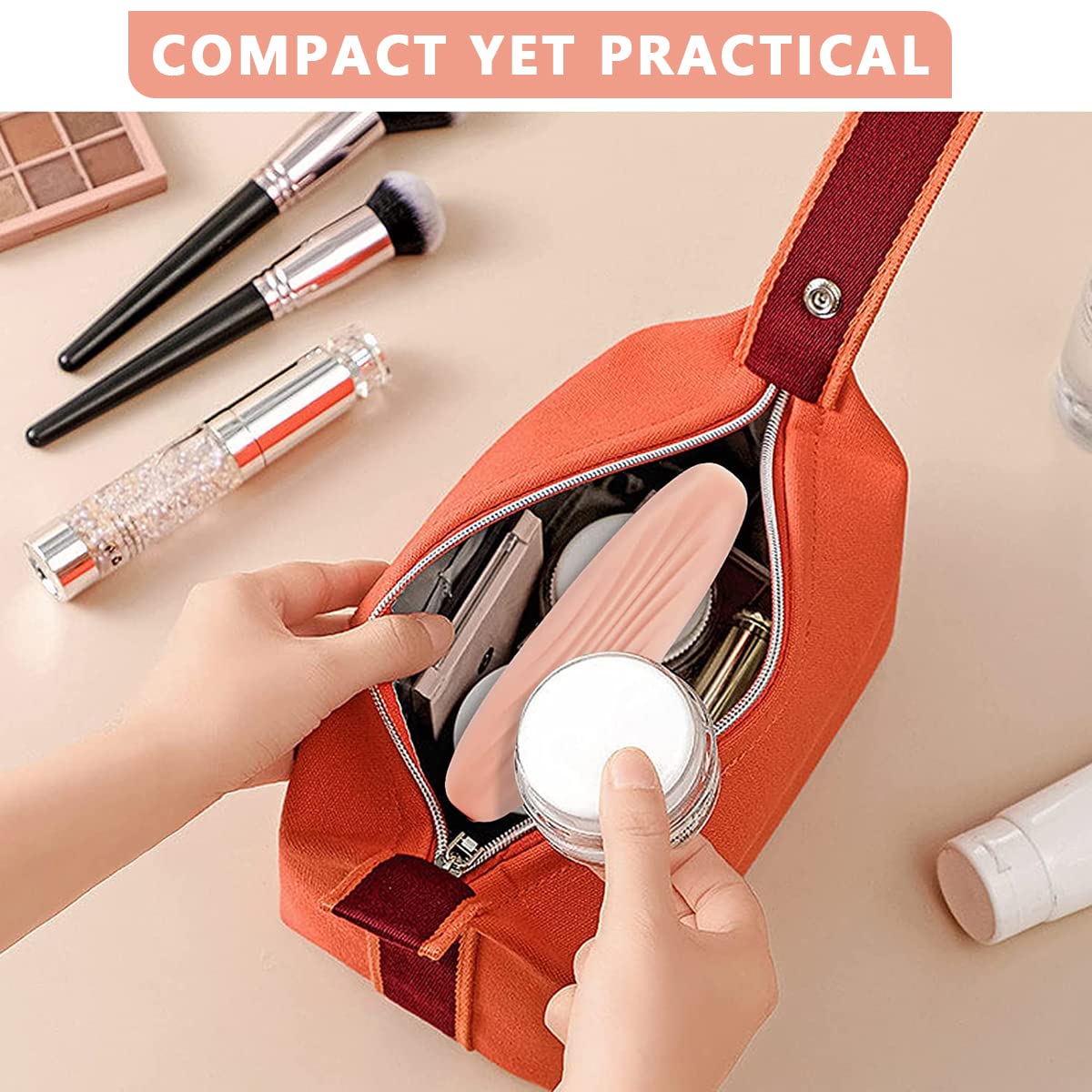 MAYCREATE Makeup Brush Holder for Travel with Side Openings and Soft Silicone Design | Pink Organizer for 2 Large or 8 Small Brushes