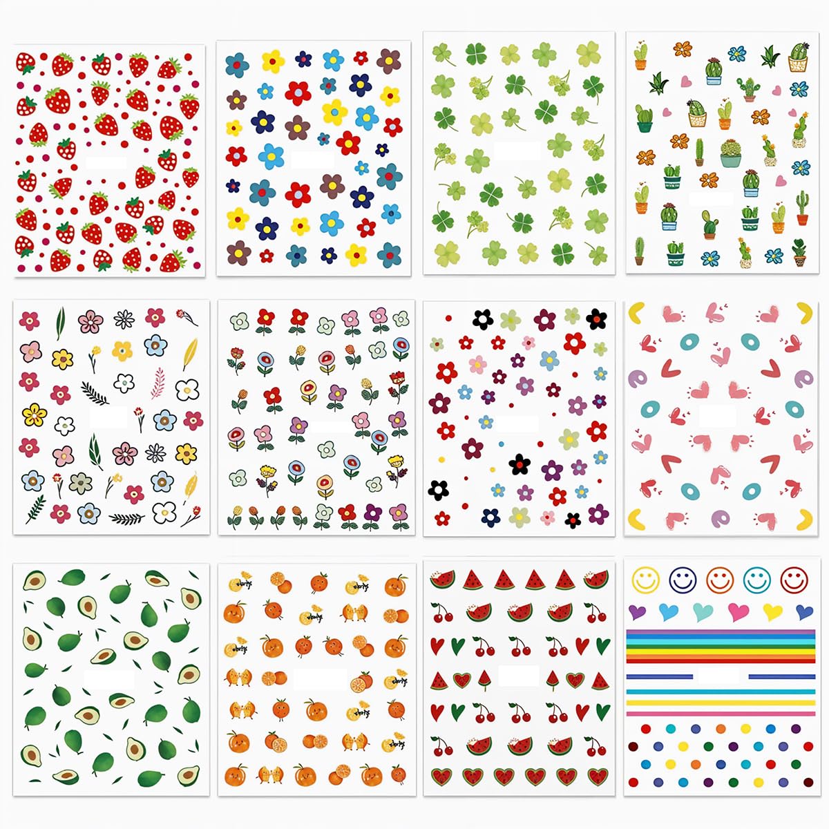 MAYCREATE Nail Stickers for Kids with 12 Self-Adhesive Sheets featuring Fruits and Flowers | DIY Nail Art for Girls and Toddlers