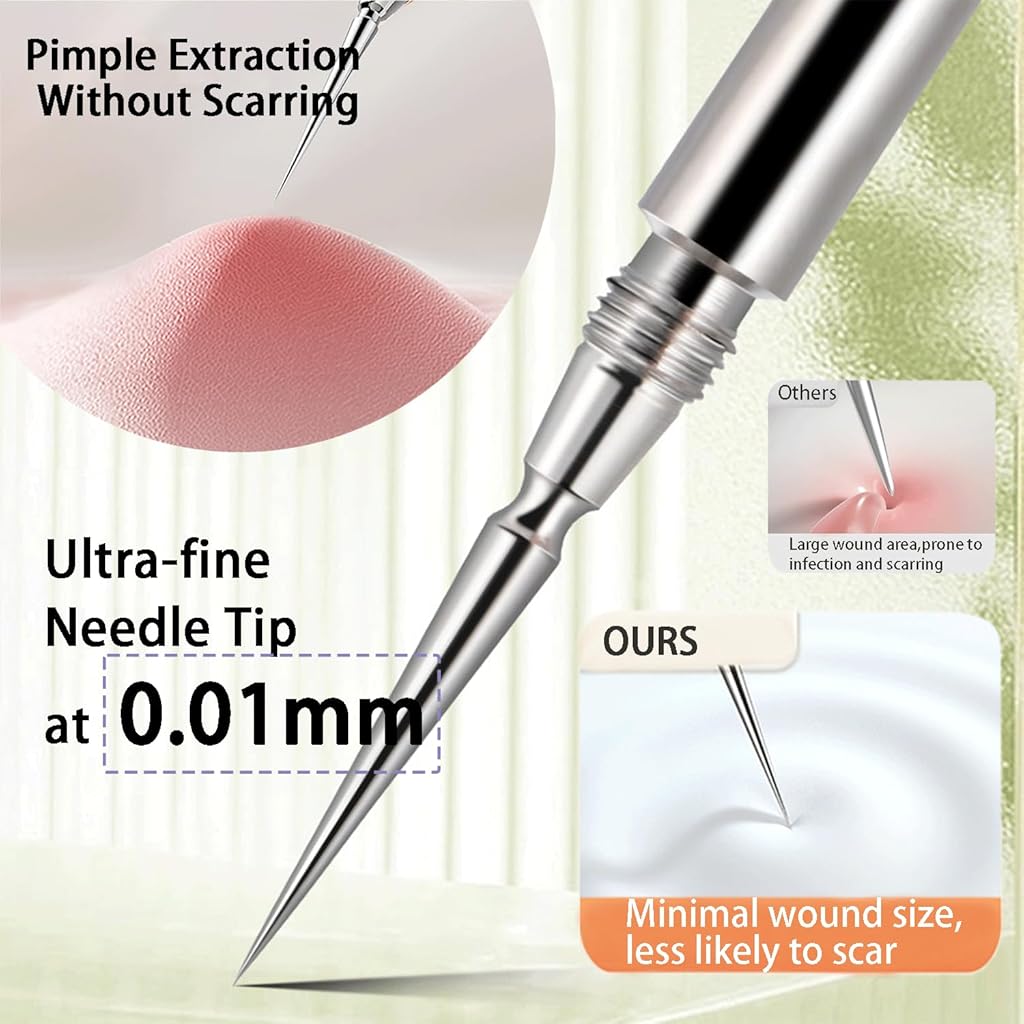 MAYCREATE® Stainless Steel Blackhead Removal Tool 2 in 1 Pimple Popper Tool Acne Tool Comedone Extractor Tool Dual Head Stainless Steel Blackhead Removal Tool with Caps