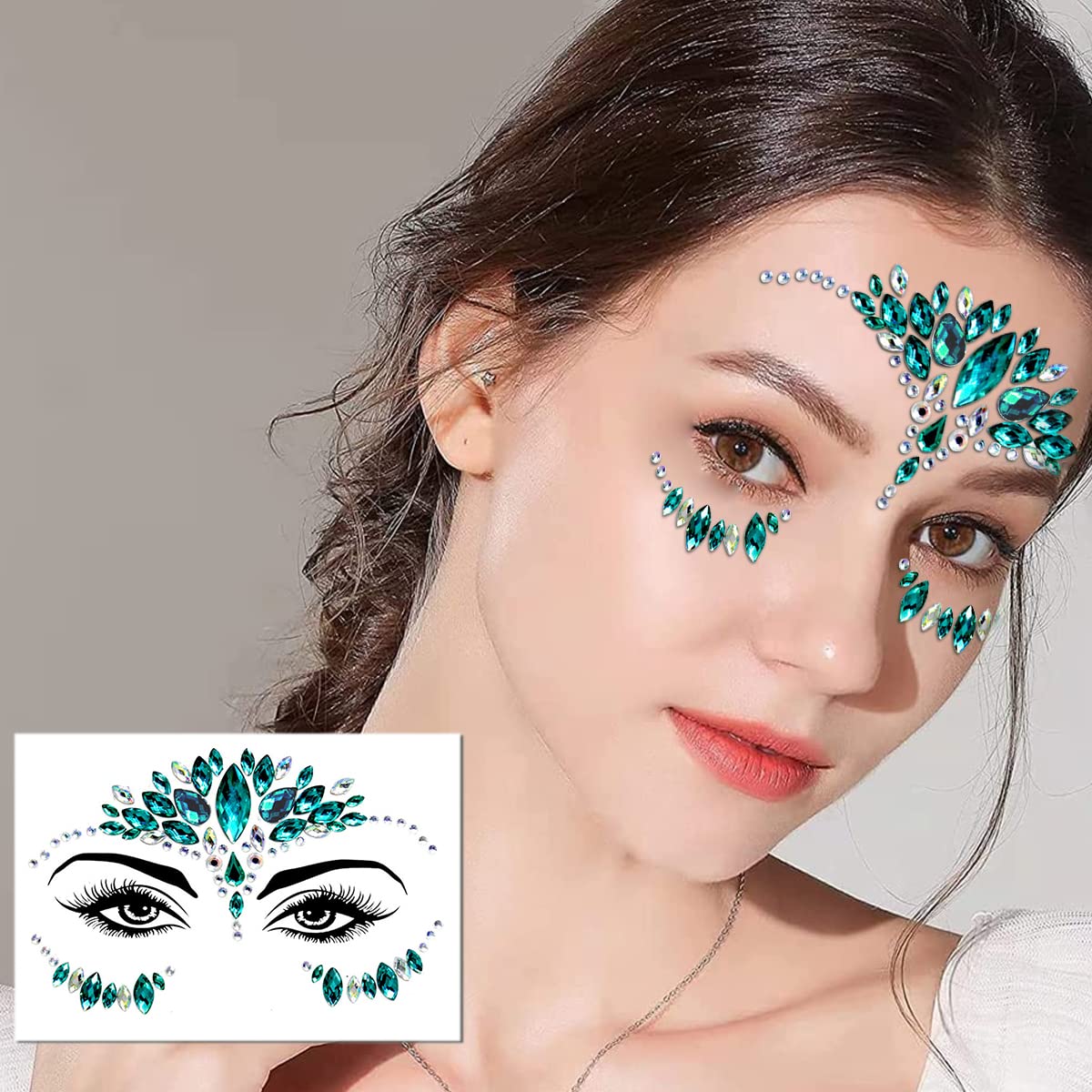 MAYCREATE® Rhinestone Face Decoration Jewelry Sticker Peacock Princess Makeup Sticker for Makeup Artist Body Art Rhinestone Face Acrylic Gem Stones Temporary Stickers for Makeup, Festival, Perform