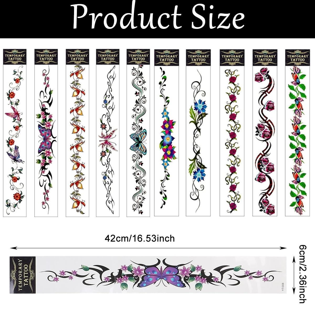 MAYCREATE Body Butterfly Tattoo Stickers for Women with 10pcs Waterproof 42cm Design | Ideal for Waist Back Arm and Thigh