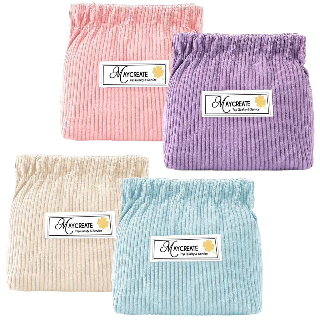 MAYCREATE Corduroy Storage Pouch Set for Travel with Easy Squeeze Open Closure 13×5×12 cm | Jewelry and Coin Organizer Bags