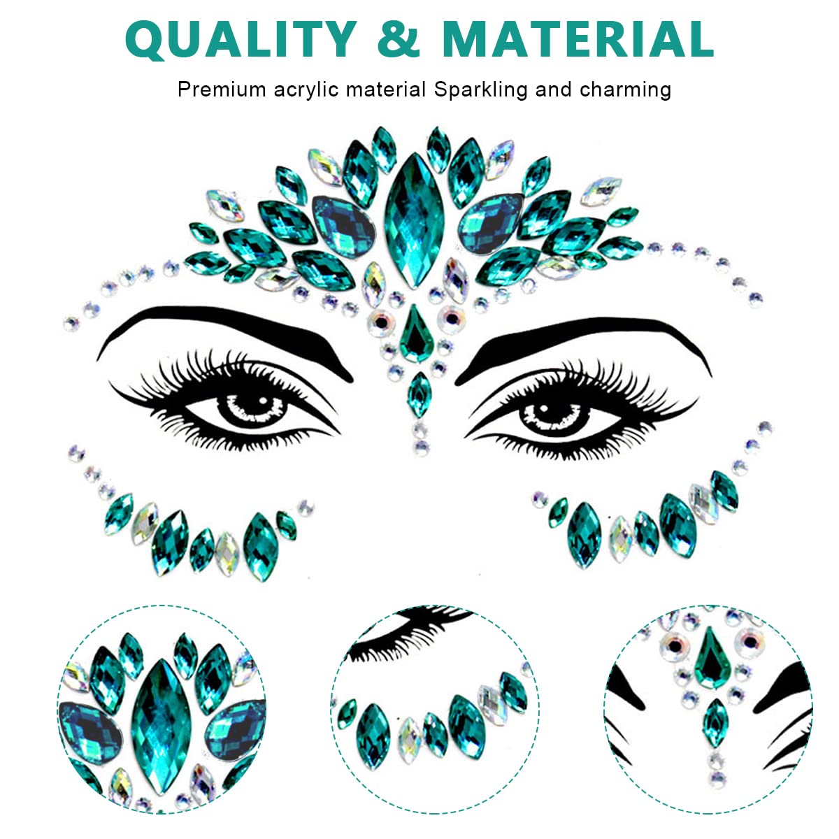 MAYCREATE® Rhinestone Face Decoration Jewelry Sticker Peacock Princess Makeup Sticker for Makeup Artist Body Art Rhinestone Face Acrylic Gem Stones Temporary Stickers for Makeup, Festival, Perform