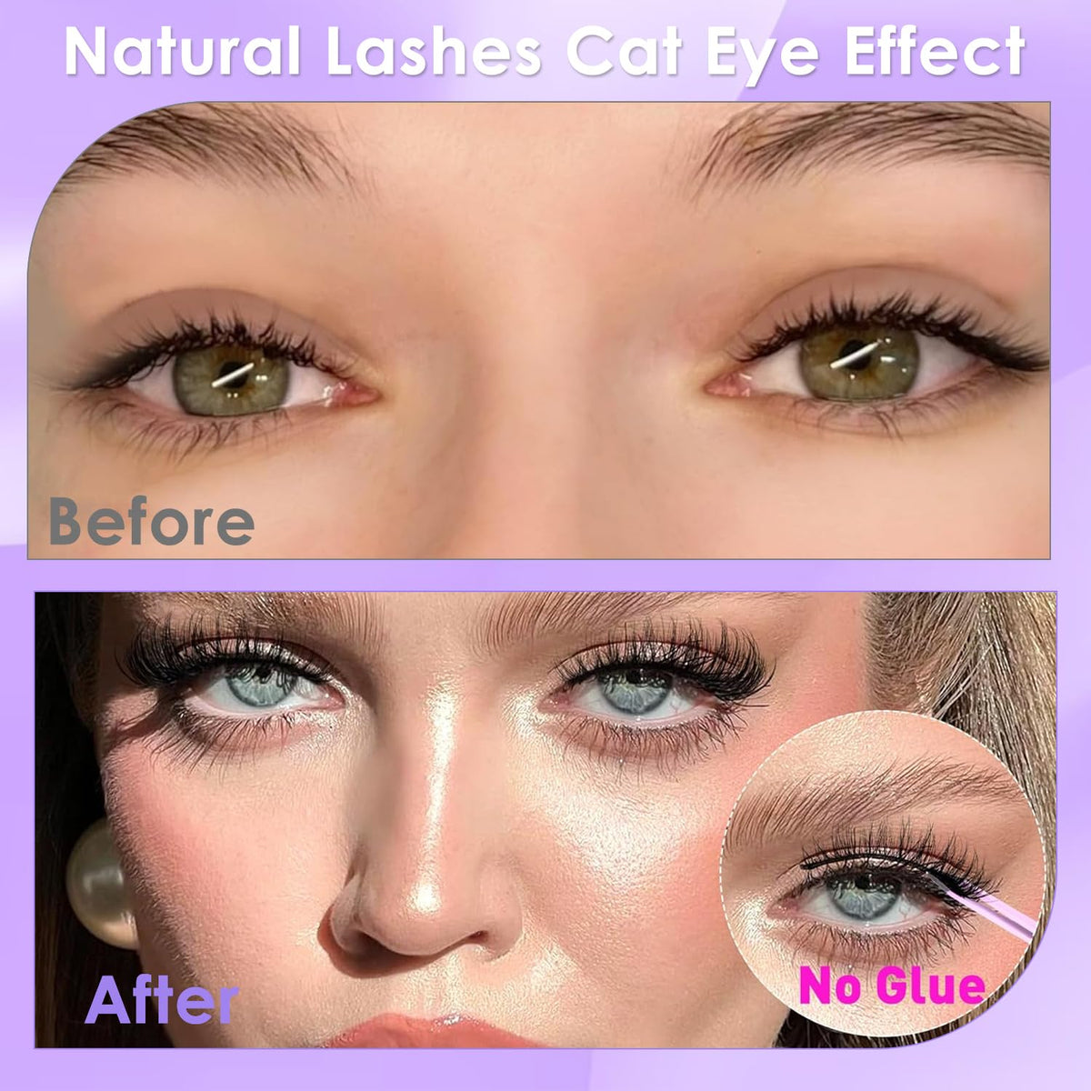 MAYCREATE Self Adhesive Eyelashes for Natural Cat Eye Look with Invisible Band | 5 Pair Reusable Faux Mink