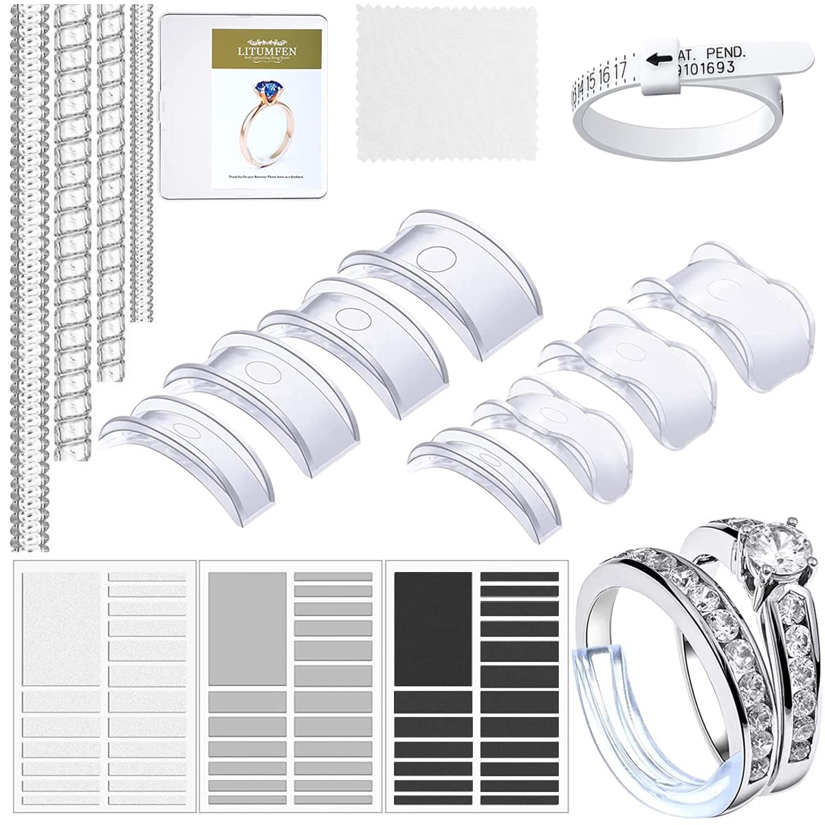 MAYCREATE Ring Size Adjuster for Loose Rings, Spiral Ring Adjuster Invisible Ring Resizer, Reducer Guard to Make Rings Smaller, Self Adhesive Ring Clips, Spacers, Tightener for Men Woman Rings