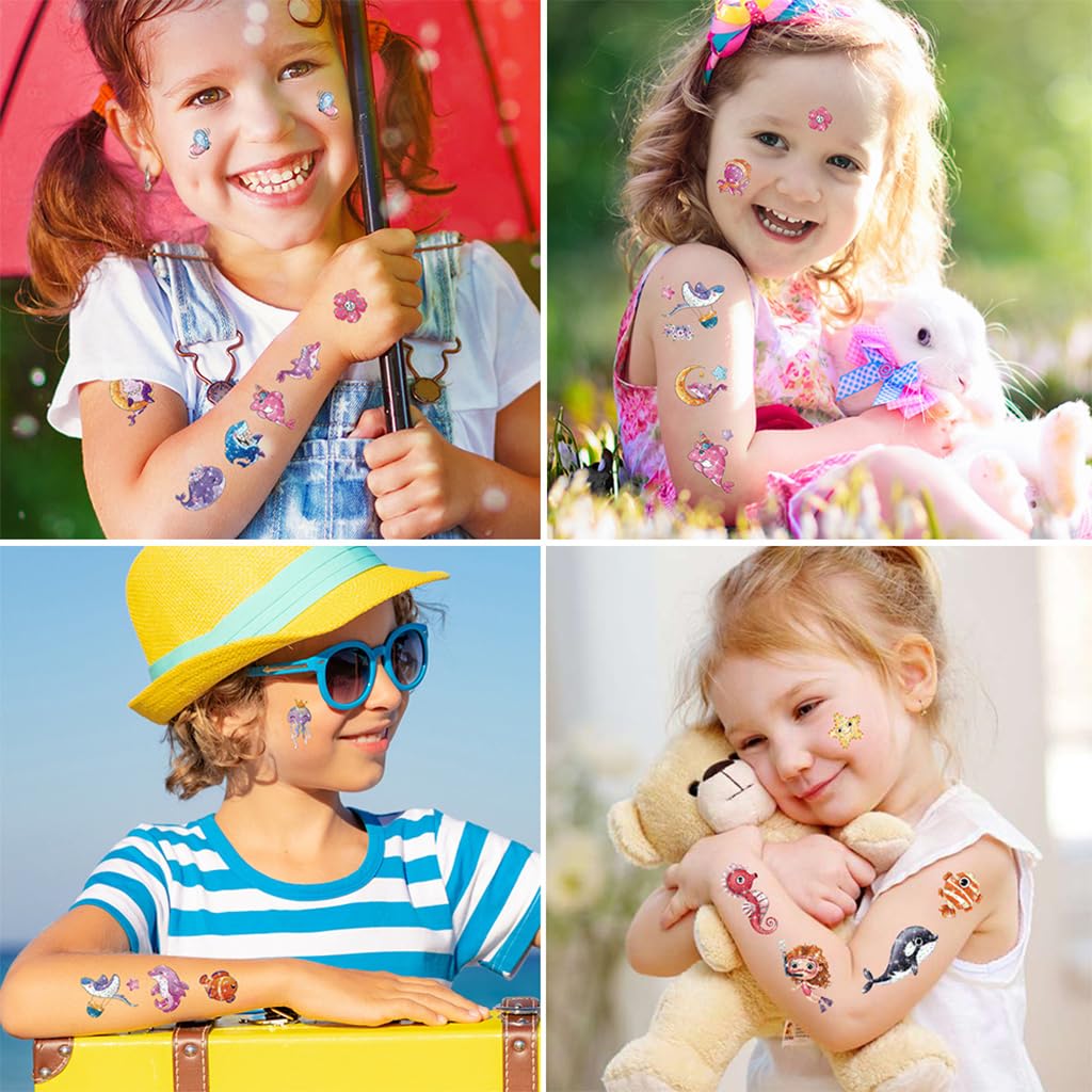 MAYCREATE Tattoo Sticker for Kids with 10 Sheets Waterproof 12×6cm Ocean Animal Designs | Fun DIY Body Art for Parties