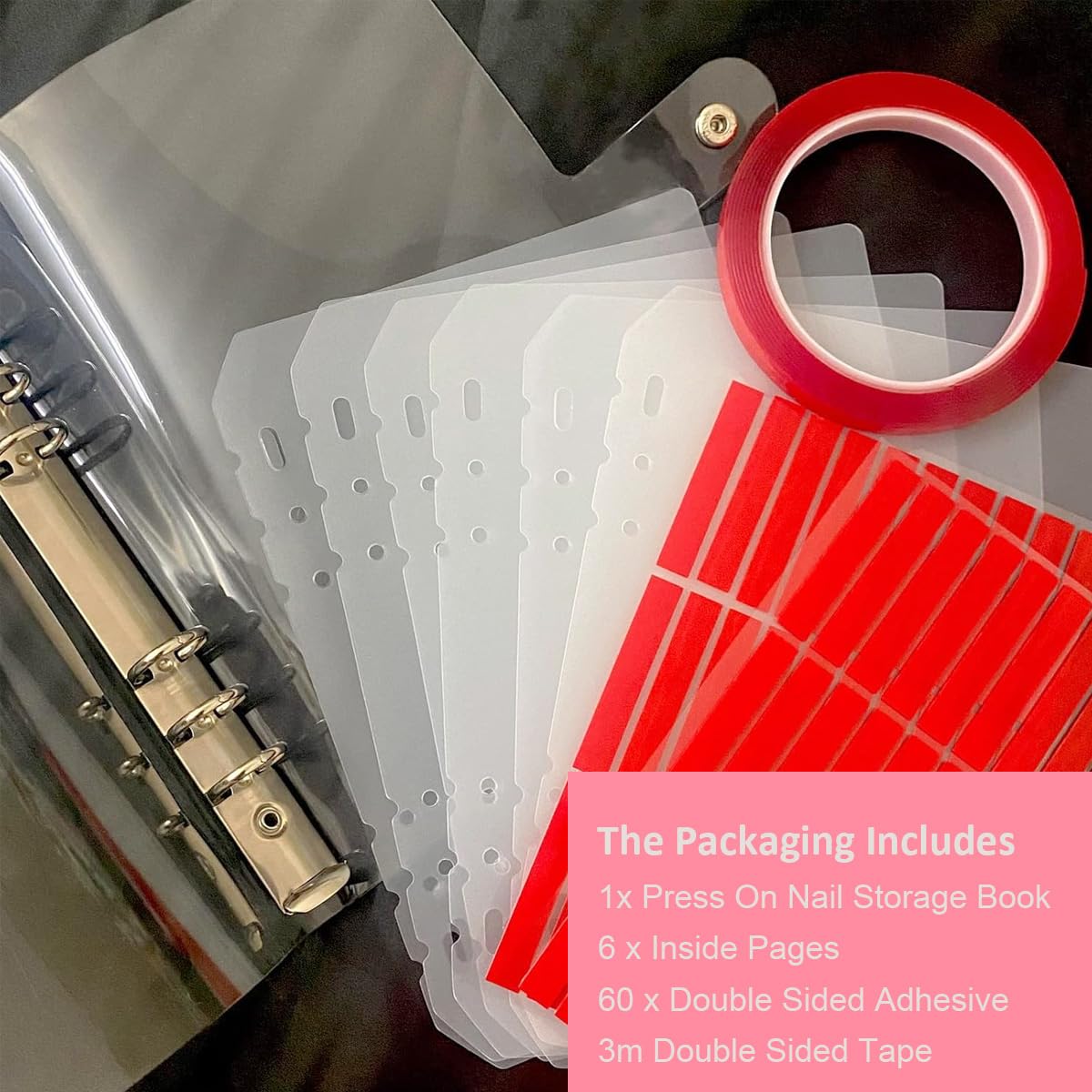 MAYCREATE Press On Nail Organizer with 10 Reusable Sheets and Snap Button Closure | Portable Storage Book for Nail Display