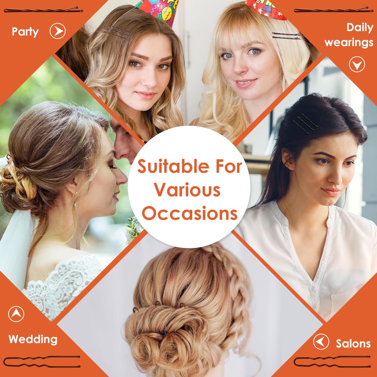 MAYCREATE Bobby Pins Set for Updos with 300 pcs Pins and Rubber Ties | Brown Metal for Women